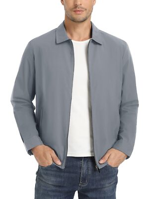 Men's Lightweight Jackets Casual Laydown Collar Jacket Full-Zip Spring Golf Coat