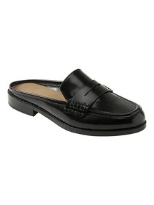 black leather loafer slides