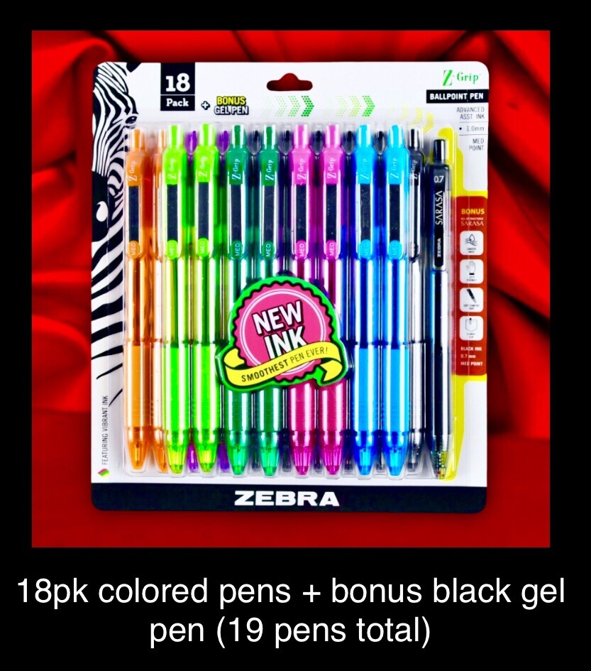 鉛筆 Zebra 18pk Colored Ballpoint Pens + 1 Black Gel Pen: Z-grip