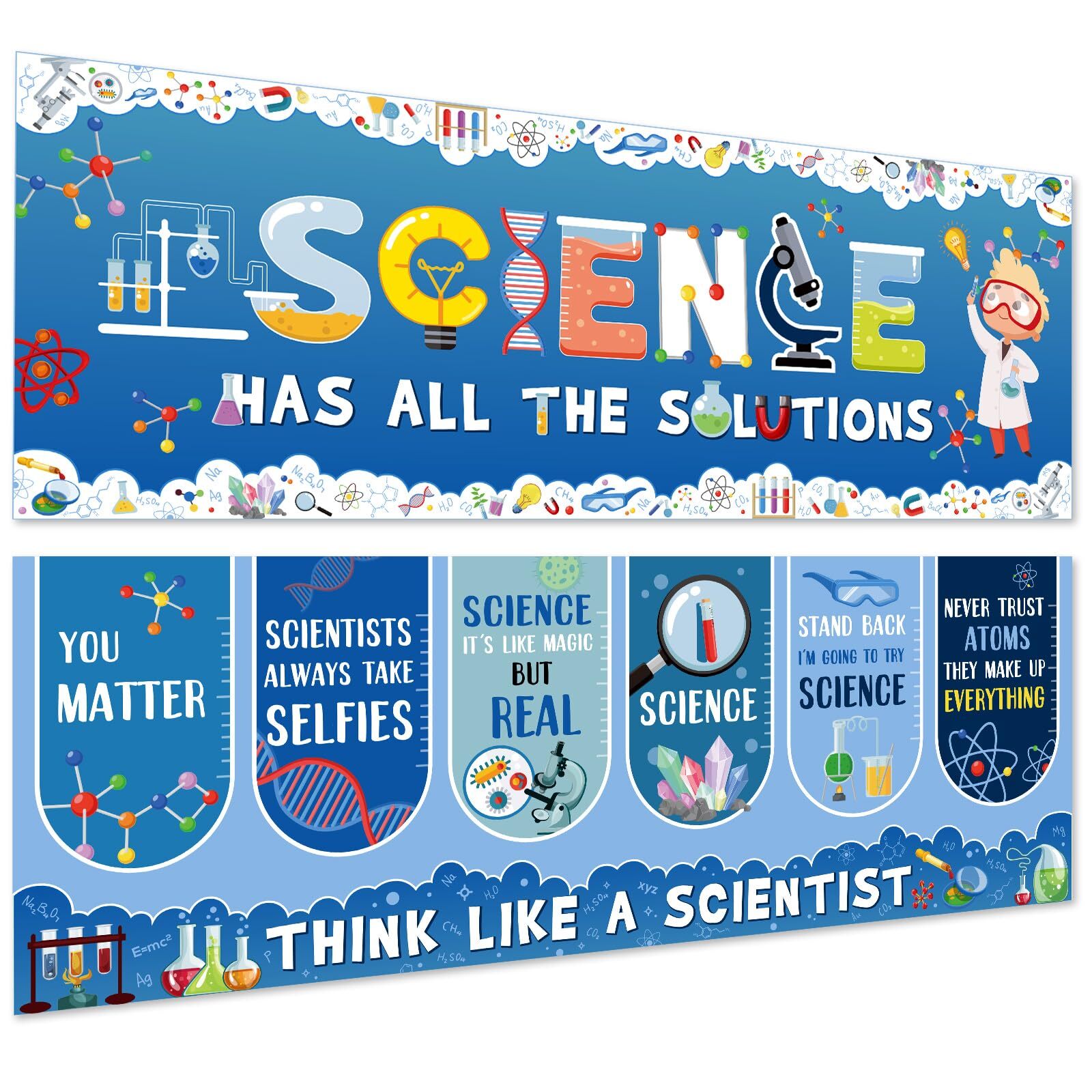 Harloon 2 Pcs Science Classroom Decorations Scientist Posters Science Banner ...