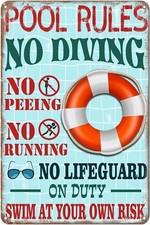 Pool Rules Swim at Your Own Risk Funny Tin Metal Signs Home D cor 8x12