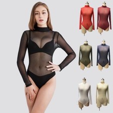 FEMME TRANSPARENT justaucorps Catsuit Manches longues maille pur transparent