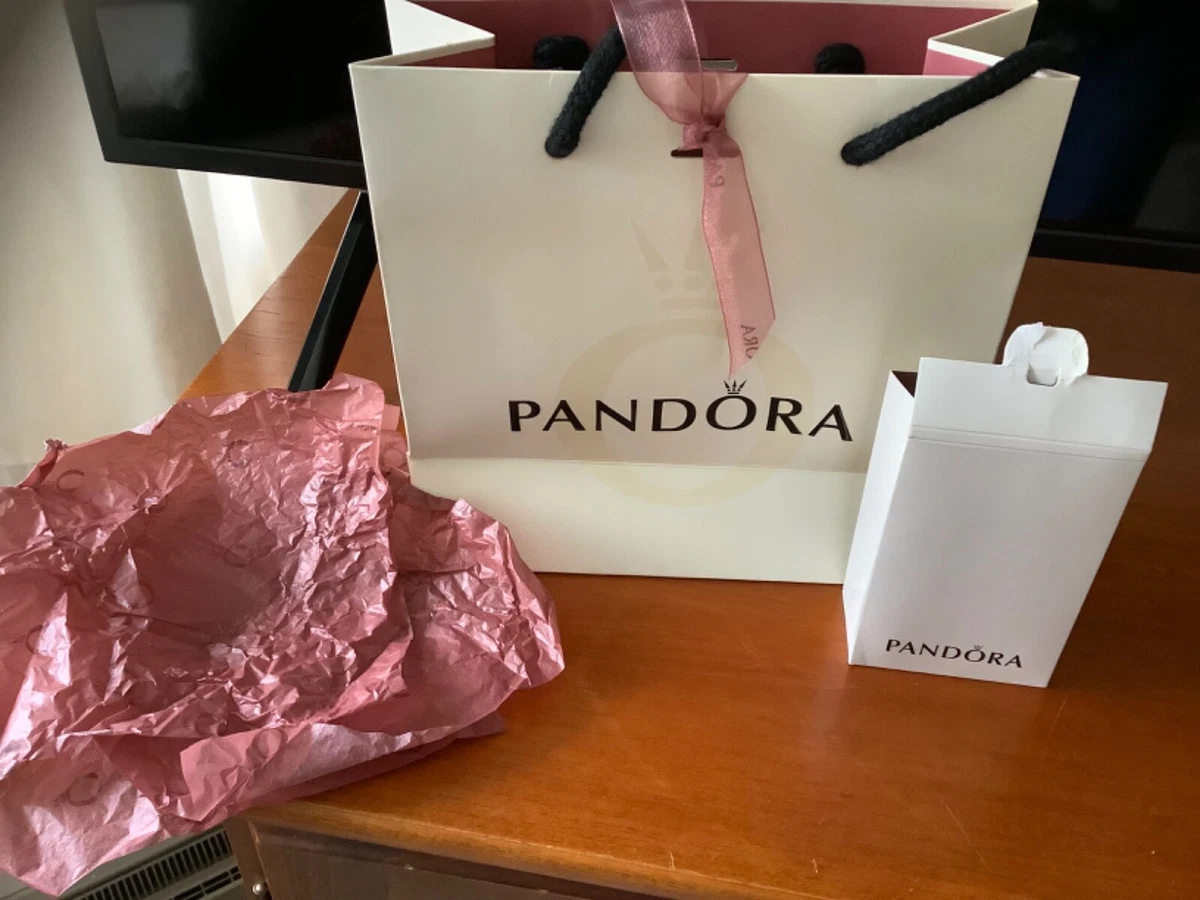 Pandora Gift Bag 7 Cream Colored with Logo & Ribbon Tissue Paper Charm Bag  Box