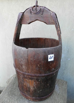 Antiguo Holzeimer Cubo de Agua Balde la Fuente Madera Con