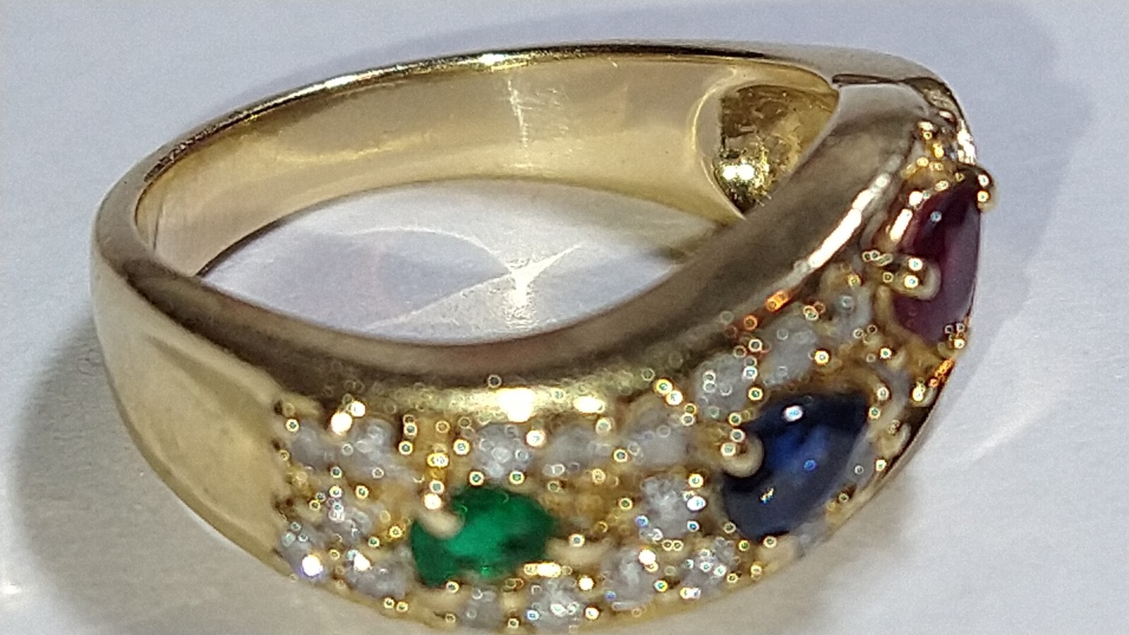 Solid 18k gold sapphire ruby emerald diamond ring… - image 6