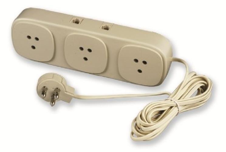 Electraline 62021 Multipresa 3 Prese Telecom con 2 Prese Plug con Cavo 1.5 mt, B