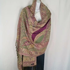 Viscose |Shawl/Wrap| Jamawar Design| Handloomed in Kashmir| Green & Mauve
