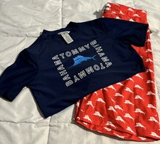 Tommy Bahama Big Boys Blue Red 2pcs Rashguard Swimsuit Trunks Set Sz L