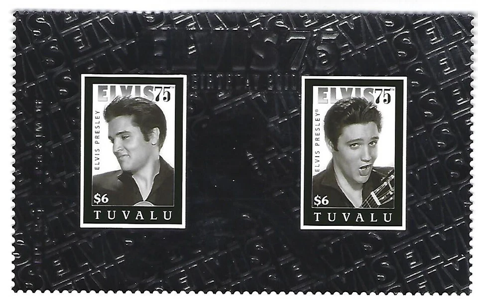 Elvis Presley $6 Tuvalu Stamp Silver Foil Souvenir Sheet 2 Stamps 2010 The King - Image 2 of 4