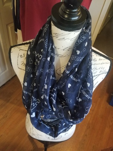 Women's Infinity Scarf Blue West Virginia Love Lightweight Semi Sheer 20X40 EUC - Picture 1 of 7