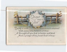 Postcard Forget Me Not Here is A Wish in a Wreath Flower Art Print