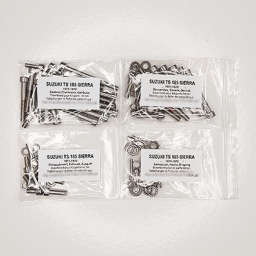 Kit visserie inox haut de gamme moteur Suzuki TS185 1972