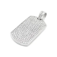 Mens Cool Stainless steel Rhinestone Drill Dog Tag Pendant Necklace Chain 24''