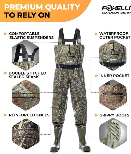 Waterproof Hunting & Fishing Waders with Reinforced Knee Pads & Storage Features - Picture 6 of 8