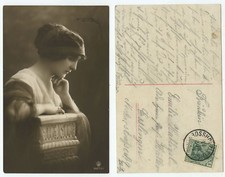 10388 - thoughtful woman - romantic postcard, sent to Esslingen