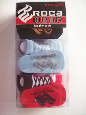 Roca Wear Crib Shoes Booties Sneaker Socks 3 Pair 12-24 Mos Red Blu Blk New