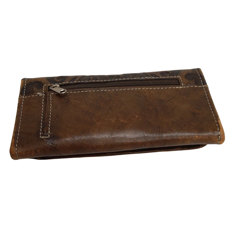 Cartera triple plegable American West genuina de cuero marrón con cremallera Foto 2 de 4