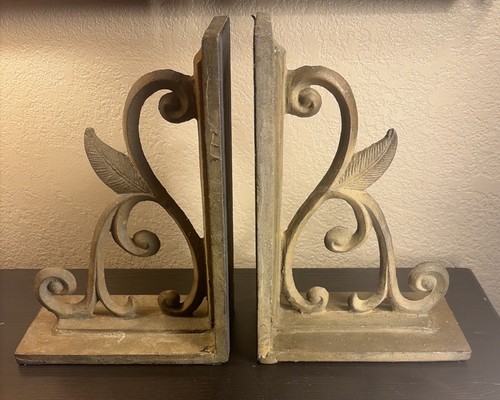 Heavy Vintage Cast Iron Bookends Pair 10” Tall Scroll Leaf Design 10lbs Each - Picture 1 of 23