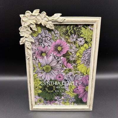 Cynthia Rowley 4x6 Floral Picture Frame Ivory Gold Distressed Wedding Romantic