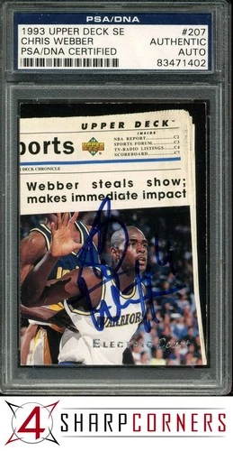 1993 UPPER DECK SE ELECTRIC COURT #207 CHRIS WEBBER RC HOF PSA AUTH DNA AUTO