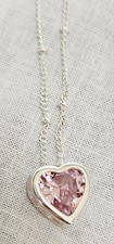 Silver Tone Necklace Heart Pendant Made With Pink Swarovski Crystal J14-3511