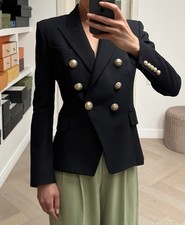 DDP Stunning Authentic Balmain Black Virgin Wool Gold Button Jacket Blazer Sz 36