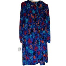 Chaps Women's Modern Boho Dressy Businesswear Blue Floral Faux Wrap Dress 20W
