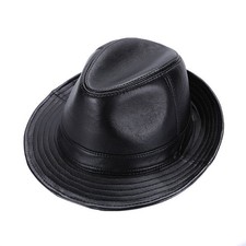 Sheepskin Leather hat Classic Cowboy Fedora Hat Medium Black
