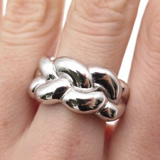 925 Sterling Silver Vintage Modernist Puffy Braided Ring Size 9