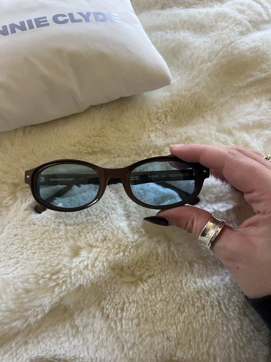 Bonnie Clyde Roller Coaster Sunglasses Brown with Blue Lenses and