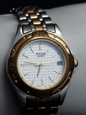 #ad #ad Vintage Seiko Pulsar V827 0510 Ladies Watch 6.2quot; Two Tone Date New Battery $6.95