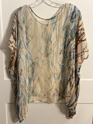 Gypsy 05 Kimono Blouse Womens Small Multicolor Abstract Silk Sheer Dolman Top