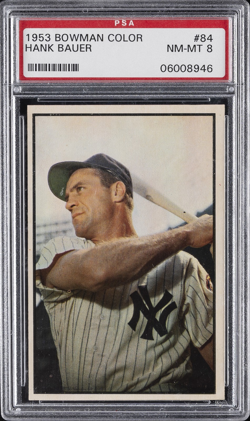 1953 BOWMAN COLOR #84 HANK BAUER PSA 8