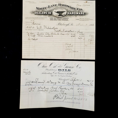 1903 1908 Ohio Oil & Wolff-Lane Hardware Co. Pittsburgh Cleveland Receipts