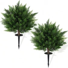 2026 New 2PCS 28.35" Artificial Cedar Topiary Ball Trees With Ground Spike-FGQ