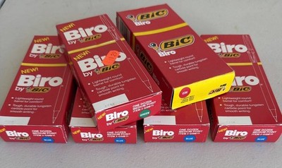 6 NEW Vtg 1982 Bic Biro BLUE GREEN RED Ink Pens BOX OF 12x6 NEW OLD STOCK