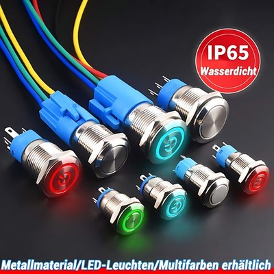Metall Druckschalter Drucktaster Ø 12 16 19mm LED 3V 12V 24V /5A 4 Pin/IP65