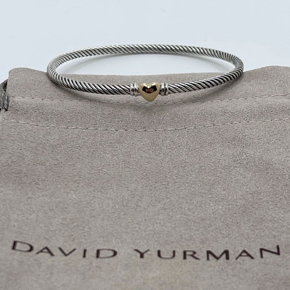Brazalete Estación Corazón David Yurman Clásico Cable 3mm Plata Esterlina Oro 18k Foto 3 de 4