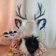 Deer Horns Ears HairHoop Headwear Bell Tail Halloween Christmas Cosplay Prop