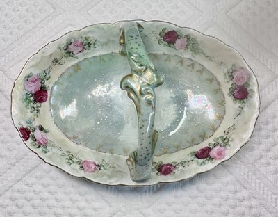 T&V Limoges France Hand Painted Floral Oval Porcelain Bowl Multicolor Glossy