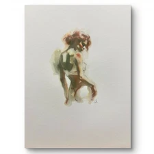Original Classical Watercolor 8x10  Portrait Nude Female Figure