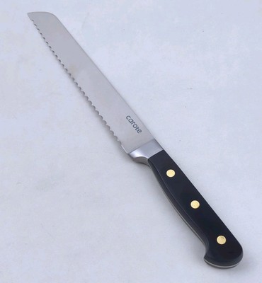 CAROTE 8'' Stainless Steel BREAD Knife, Triple Brass Riveted BLACK Handle, NEW