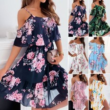 Damen Sommerkleid Blumen Kurzarm Strandkleid ...