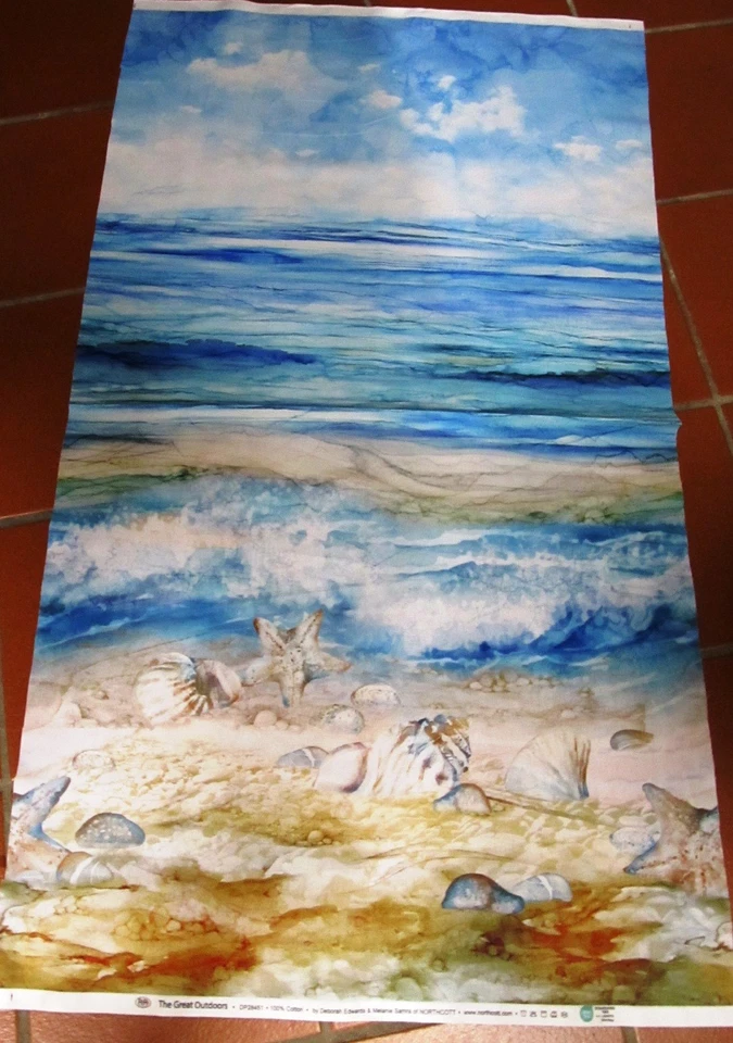 Muscheln Seestern Strand Himmel Hofman Patchworkstoff  Panel 60x110cm  Baumwolle - Bild 3 von 4