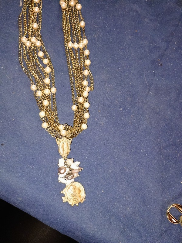 vintage religious pendant necklace With a miraculous medal and assorted beads