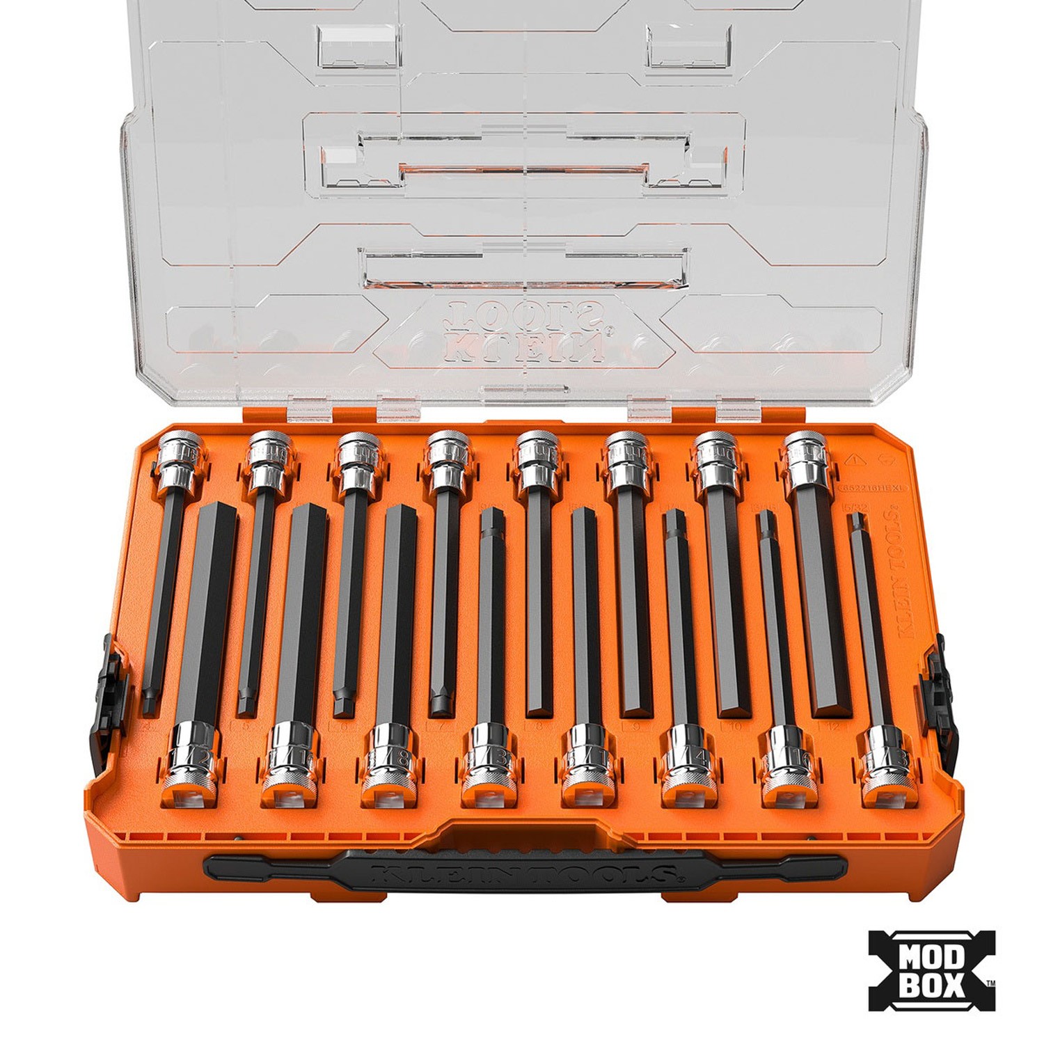 Klein Tools 652216HEXL 16pc Long Hex Bit Socket Set SAE Metric 3/8"
