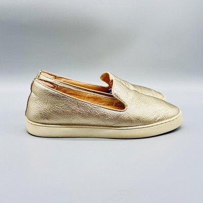 Birdies Shoes Womens 7.5 Gold Metallic Leather Slip On Loafers Comfort Casual