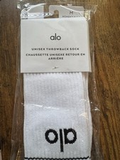 Alo Yoga Throwback Sock White/Black Unisex Size M Elastic Medium