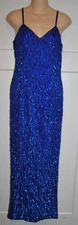 LAURENCE KAZAR 100% Silk Sequin Beaded Strappy Long Dress size Medium NWT