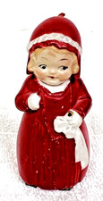 Antique German Red Painted Bisque Nodder Girl Doll Dress Ribbon Impressed Mark